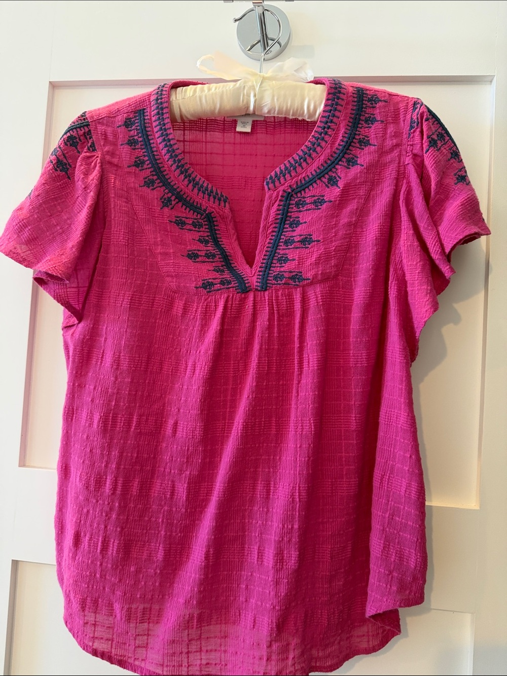 J. Jill Flutter Sleeve Top with Navy Embroidery